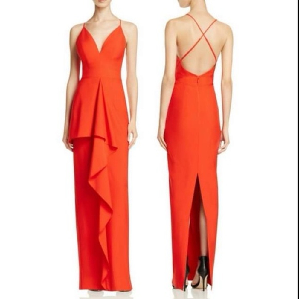 Jarlo Red Josie Maxi Formal Gown Open Back Ruffle Detail Dress size XS - Small